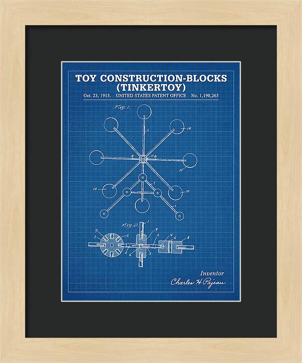 Toy Construction Blocks Tinkertoy Blueprint Patent Us1198263a