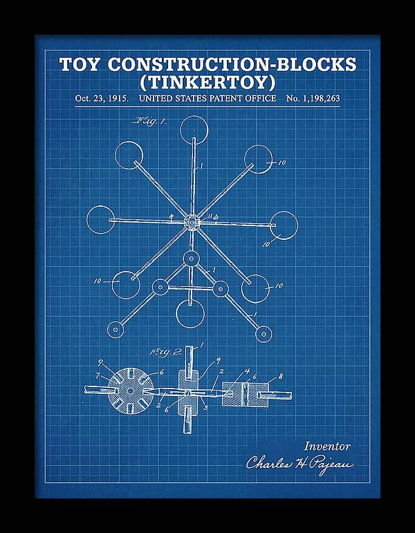 Toy Construction Blocks Tinkertoy Blueprint Patent Us1198263a