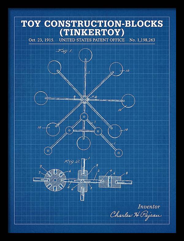 Toy Construction Blocks Tinkertoy Blueprint Patent Us1198263a