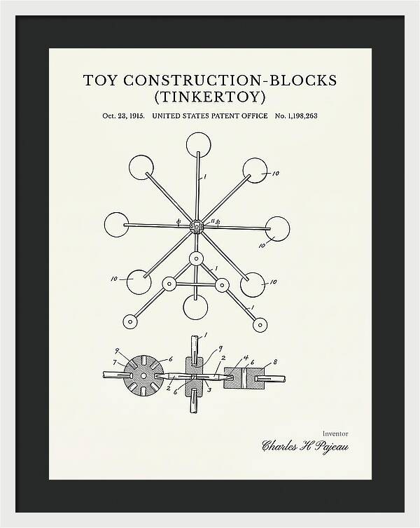 Toy Construction Blocks Tinkertoy Minimalist Patent Us1198263a