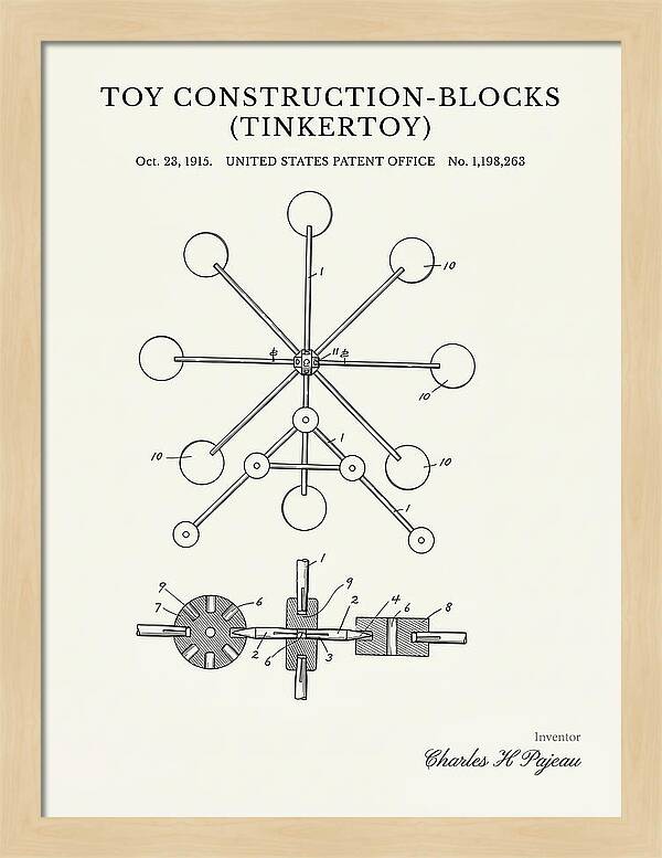 Toy Construction Blocks Tinkertoy Minimalist Patent Us1198263a