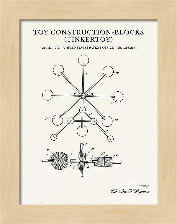 Toy Construction Blocks Tinkertoy Minimalist Patent Us1198263a