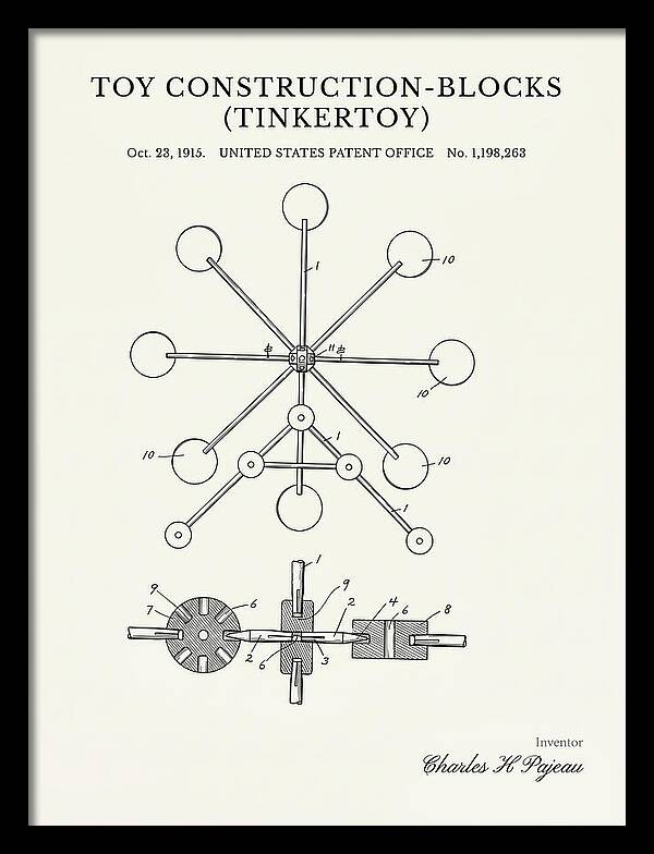 Toy Construction Blocks Tinkertoy Minimalist Patent Us1198263a
