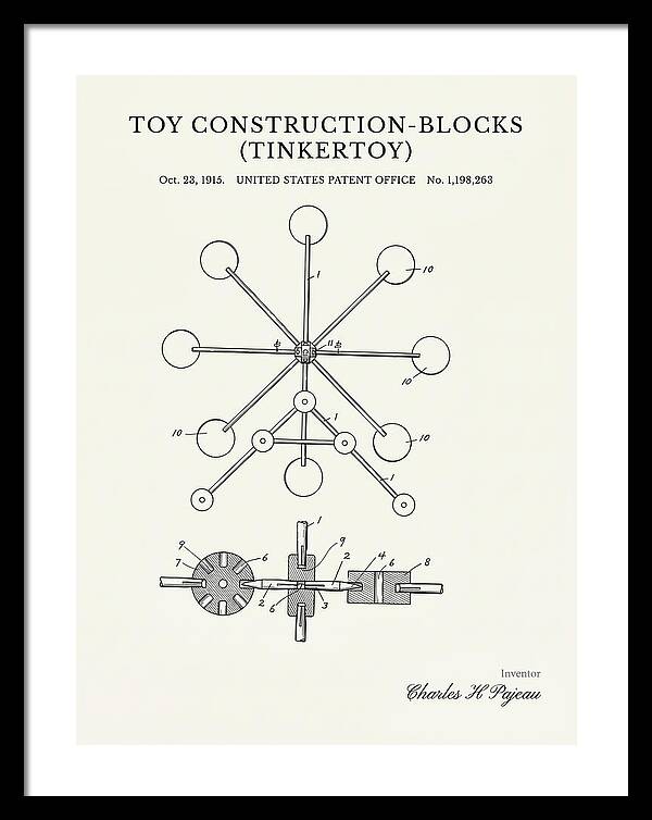Toy Construction Blocks Tinkertoy Minimalist Patent Us1198263a