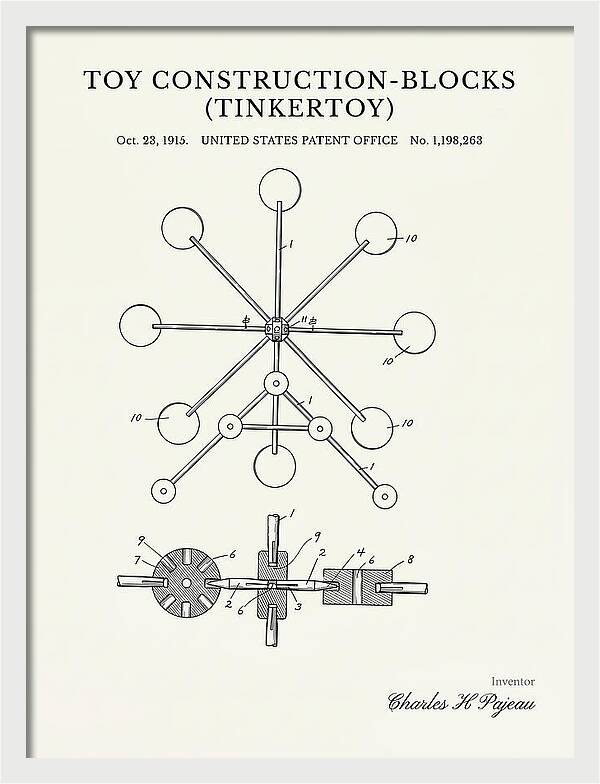 Toy Construction Blocks Tinkertoy Minimalist Patent Us1198263a