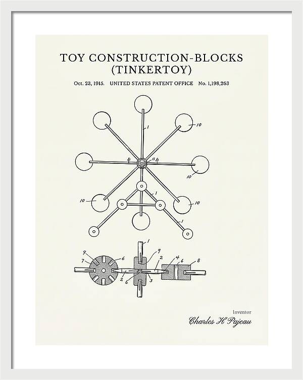 Toy Construction Blocks Tinkertoy Minimalist Patent Us1198263a