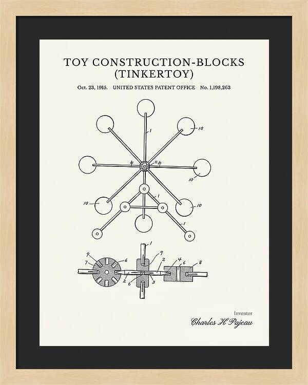 Toy Construction Blocks Tinkertoy Minimalist Patent Us1198263a