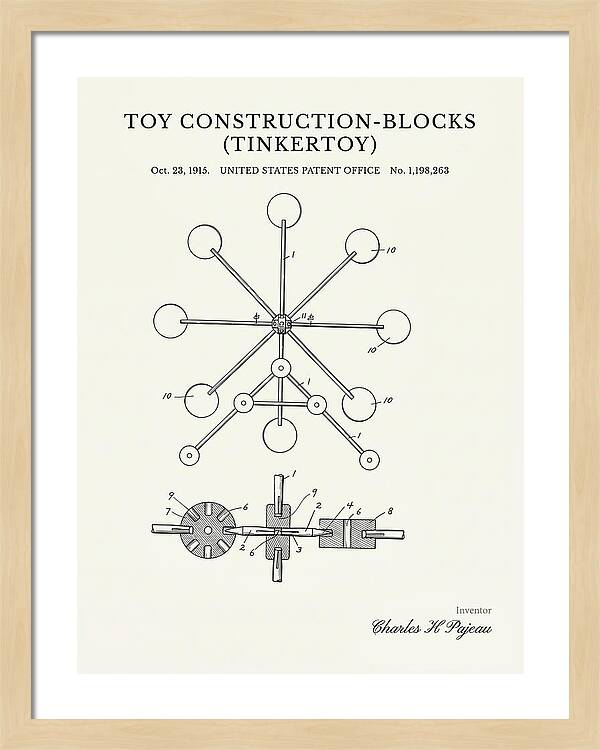 Toy Construction Blocks Tinkertoy Minimalist Patent Us1198263a