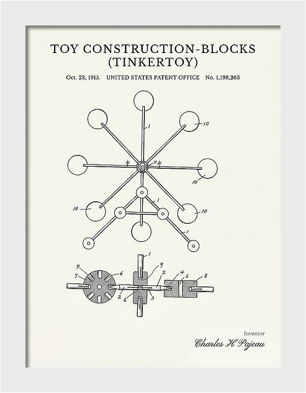 Toy Construction Blocks Tinkertoy Minimalist Patent Us1198263a