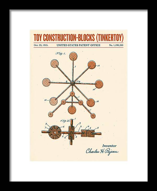 Toy Construction Blocks Tinkertoy Retro Patent Us1198263a