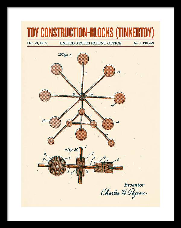 Toy Construction Blocks Tinkertoy Retro Patent Us1198263a