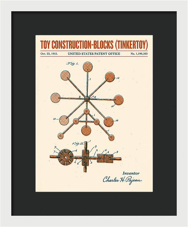 Toy Construction Blocks Tinkertoy Retro Patent Us1198263a