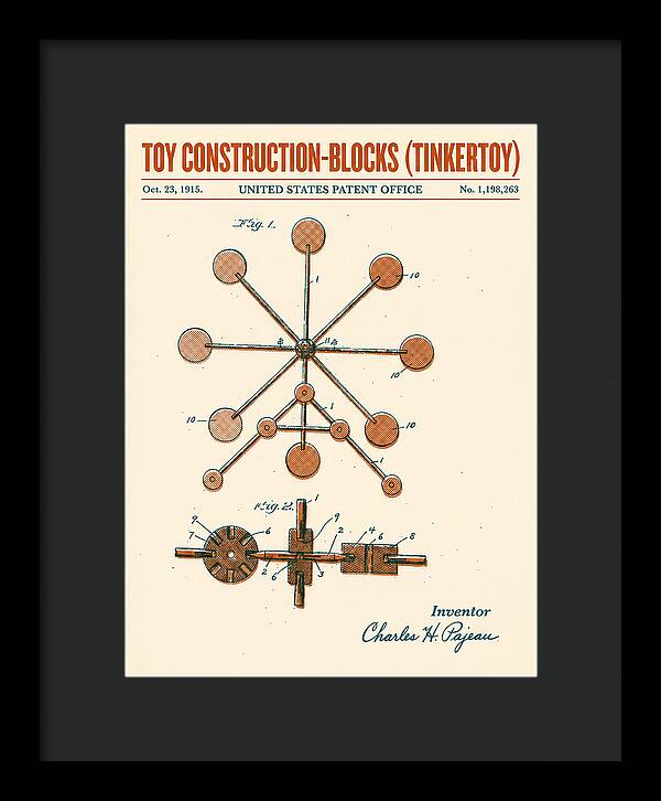 Toy Construction Blocks Tinkertoy Retro Patent Us1198263a
