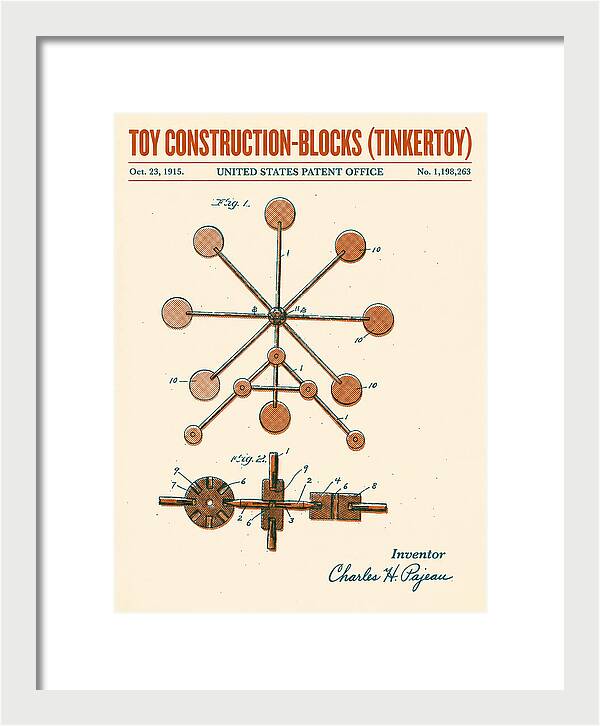 Toy Construction Blocks Tinkertoy Retro Patent Us1198263a