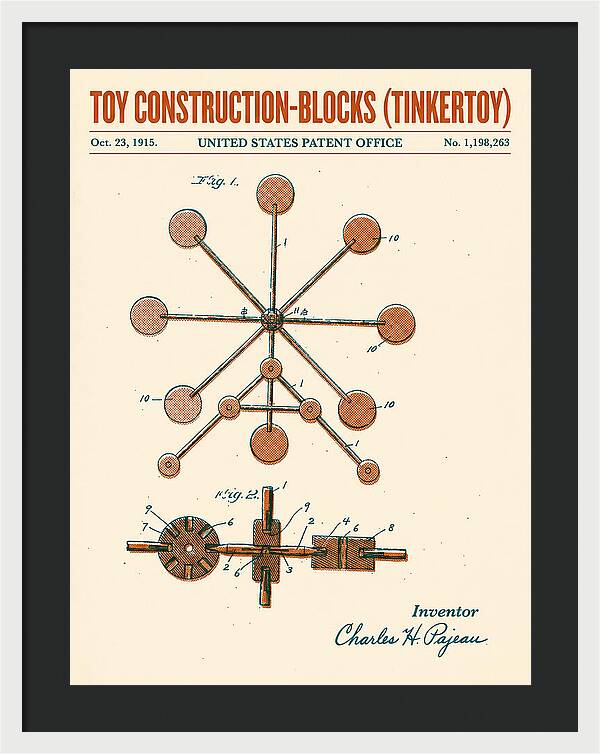 Toy Construction Blocks Tinkertoy Retro Patent Us1198263a