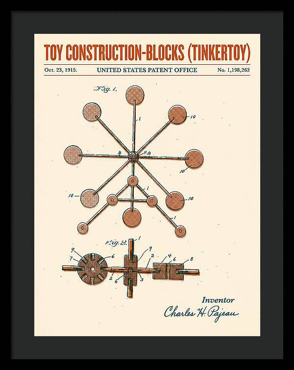 Toy Construction Blocks Tinkertoy Retro Patent Us1198263a
