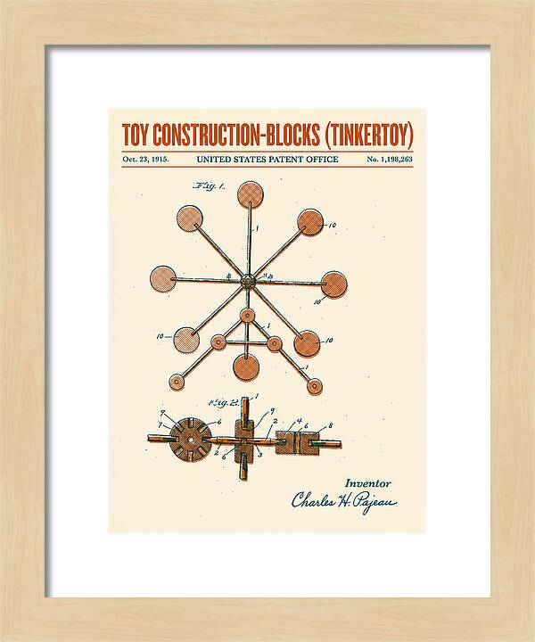 Toy Construction Blocks Tinkertoy Retro Patent Us1198263a