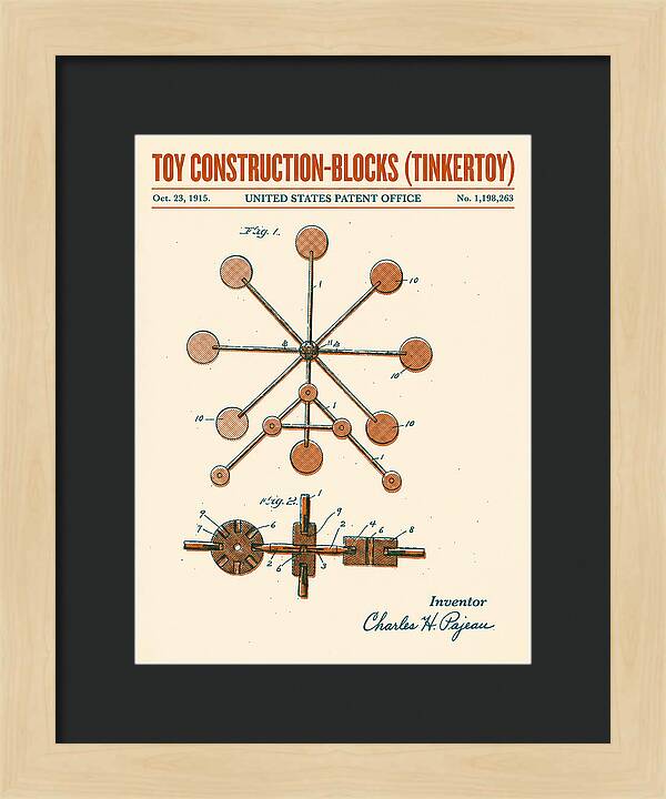 Toy Construction Blocks Tinkertoy Retro Patent Us1198263a