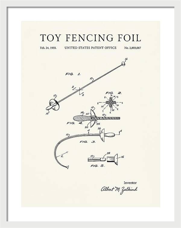 Toy Fencing Foil Minimalist Patent Us2803087a