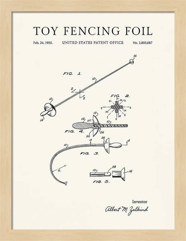Toy Fencing Foil Minimalist Patent Us2803087a
