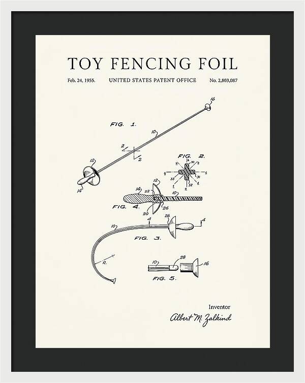 Toy Fencing Foil Minimalist Patent Us2803087a