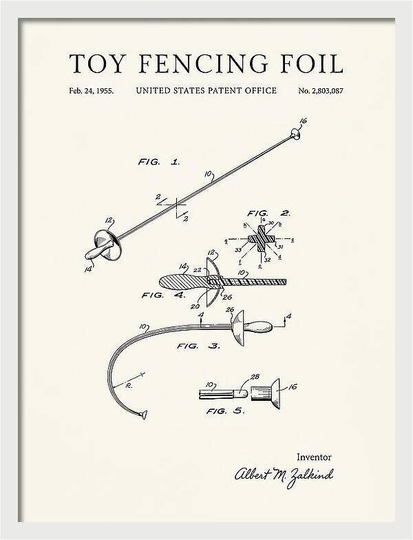 Toy Fencing Foil Minimalist Patent Us2803087a