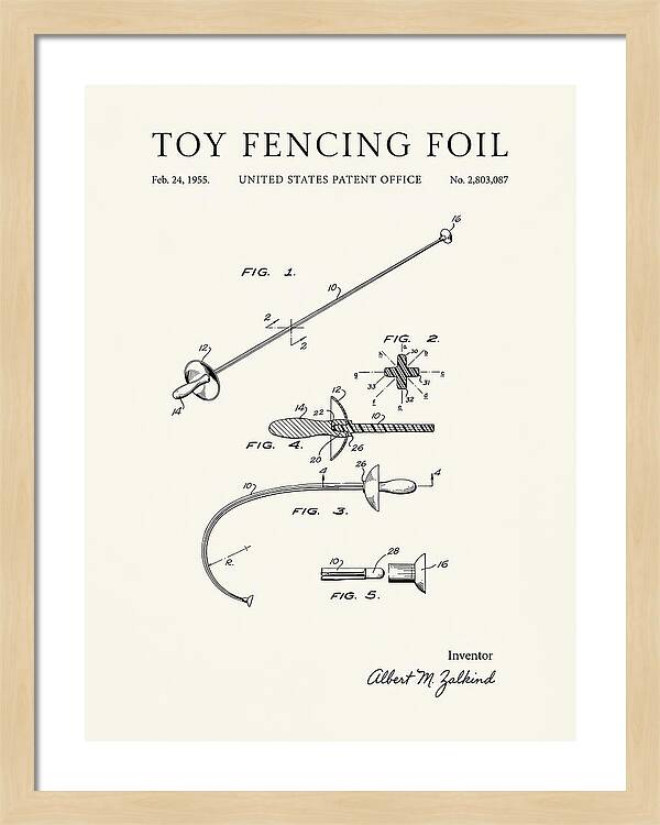 Toy Fencing Foil Minimalist Patent Us2803087a