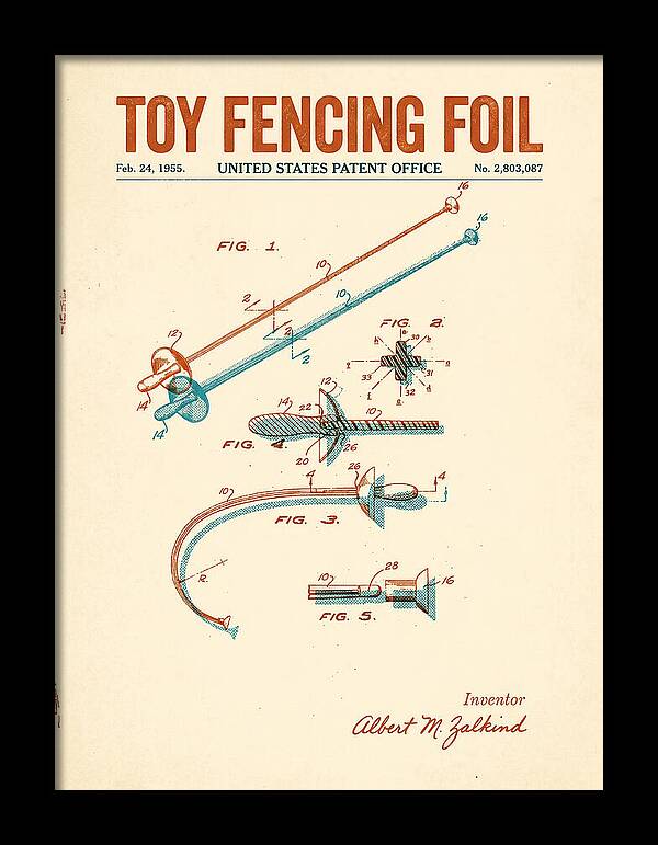 Toy Fencing Foil Retro Patent Us2803087a