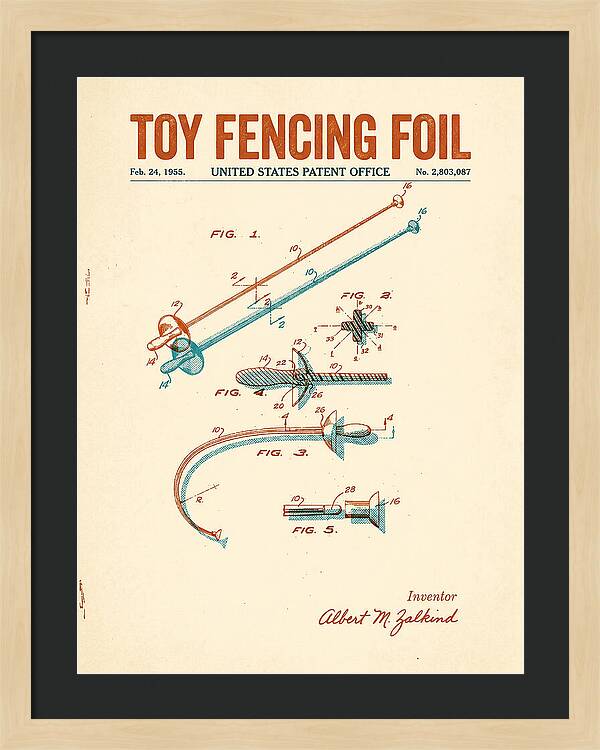 Toy Fencing Foil Retro Patent Us2803087a