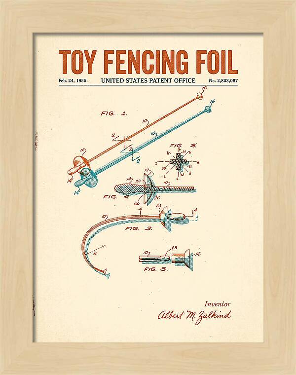 Toy Fencing Foil Retro Patent Us2803087a