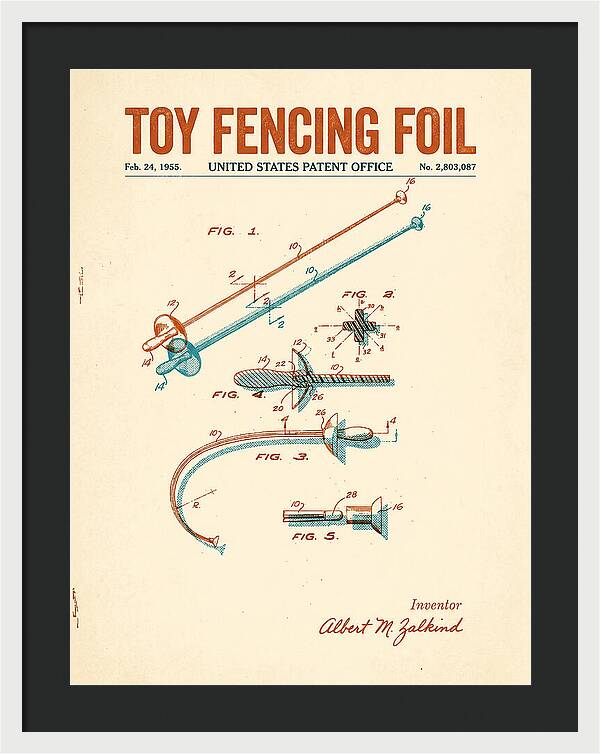 Toy Fencing Foil Retro Patent Us2803087a