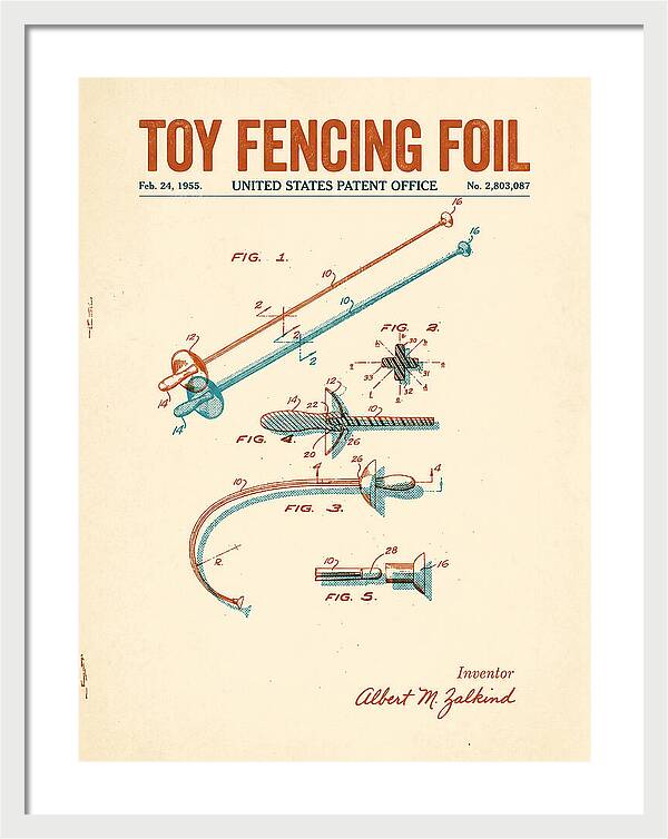 Toy Fencing Foil Retro Patent Us2803087a