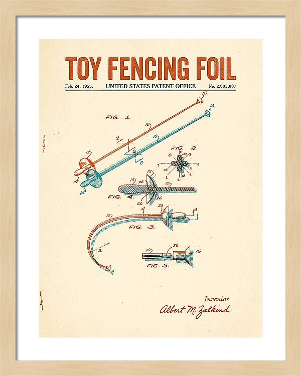 Toy Fencing Foil Retro Patent Us2803087a
