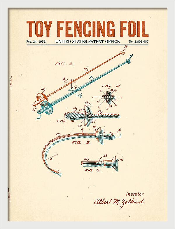 Toy Fencing Foil Retro Patent Us2803087a
