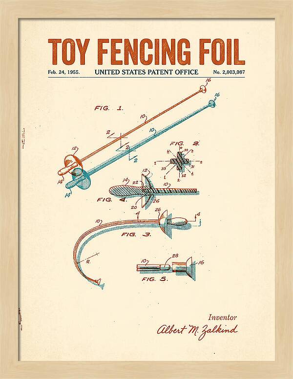 Toy Fencing Foil Retro Patent Us2803087a