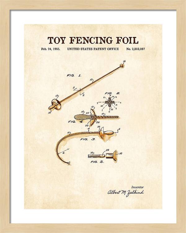 Toy Fencing Foil Watercolor Patent Us2803087a