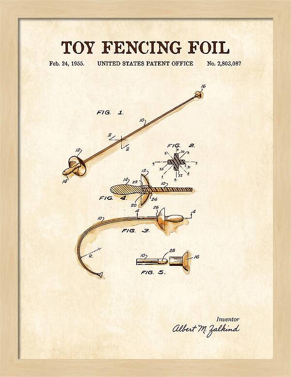 Toy Fencing Foil Watercolor Patent Us2803087a