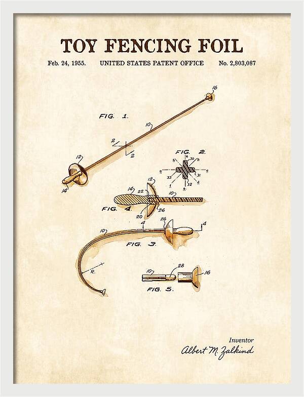Toy Fencing Foil Watercolor Patent Us2803087a