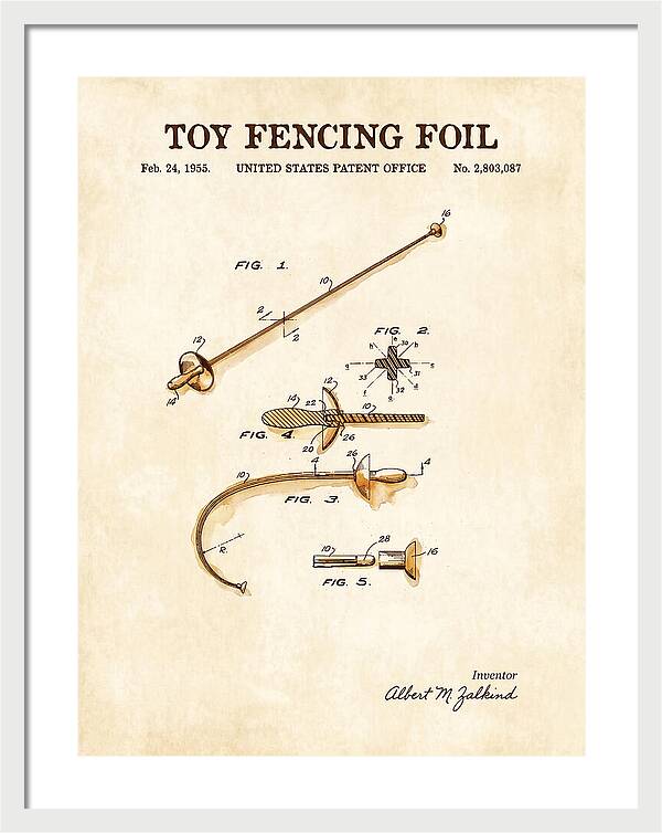 Toy Fencing Foil Watercolor Patent Us2803087a