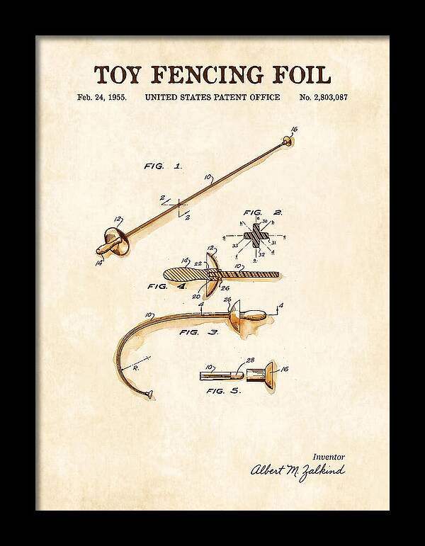 Toy Fencing Foil Watercolor Patent Us2803087a