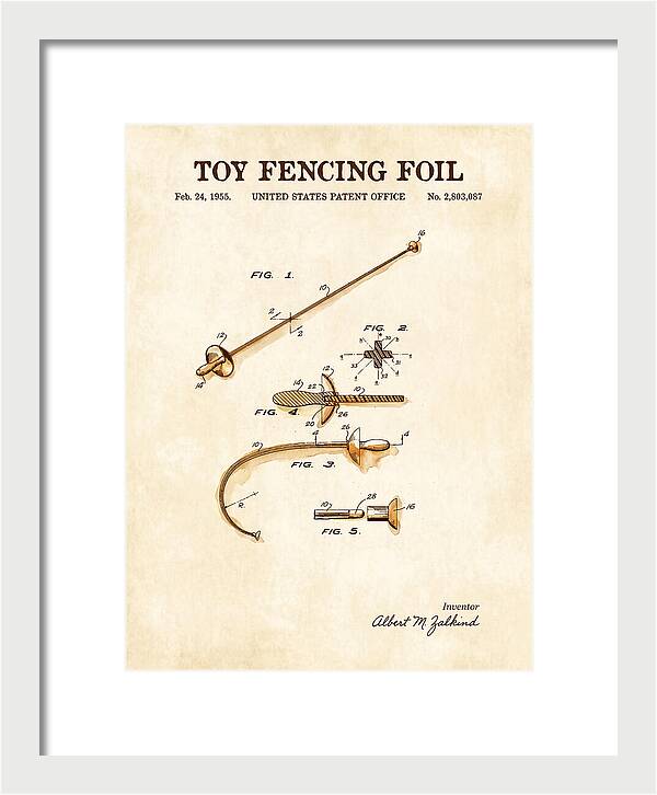 Toy Fencing Foil Watercolor Patent Us2803087a