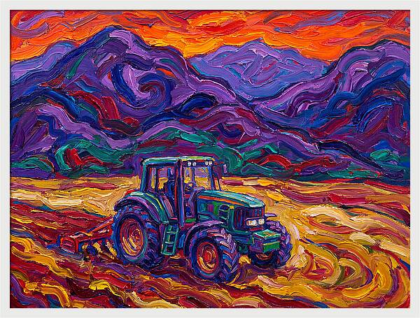 Tractor Amidst Vibrant Mountains