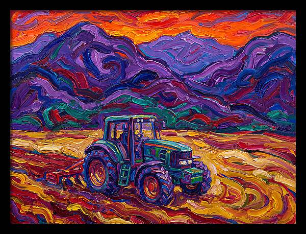 Tractor Amidst Vibrant Mountains