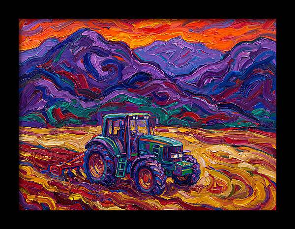 Tractor Amidst Vibrant Mountains