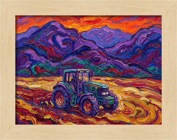 Tractor Amidst Vibrant Mountains