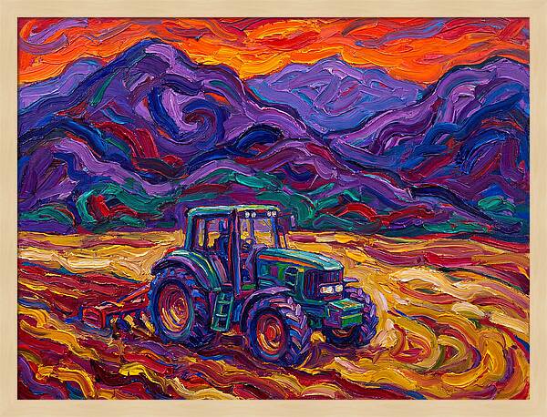 Tractor Amidst Vibrant Mountains