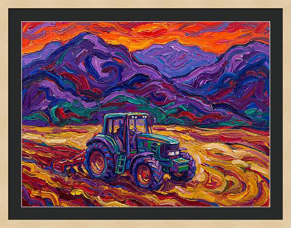 Tractor Amidst Vibrant Mountains