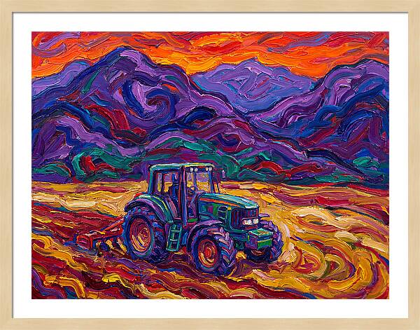 Tractor Amidst Vibrant Mountains