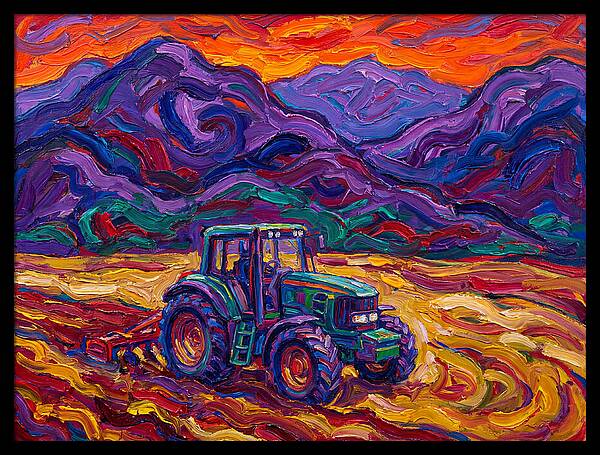 Tractor Amidst Vibrant Mountains
