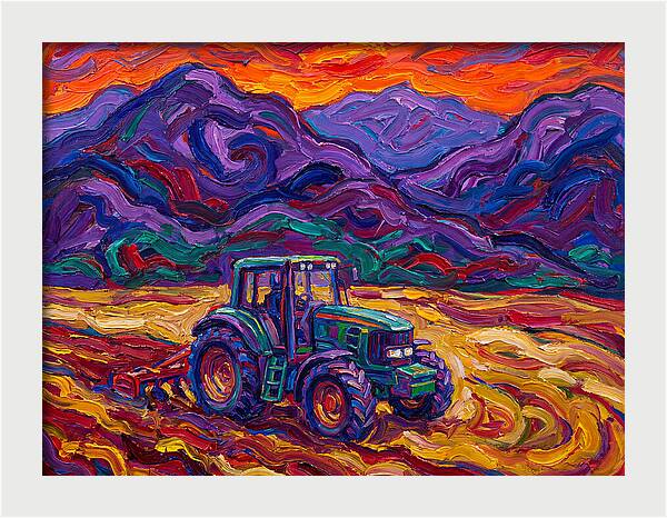 Tractor Amidst Vibrant Mountains